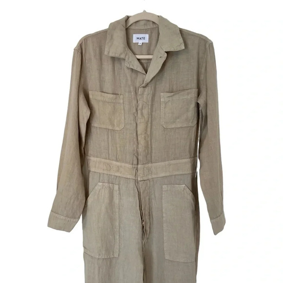 Mate the Label Linen Long Sleeve Jumpsuit Natural Small NWT Coastal Minimalist - Picture 3 of 11